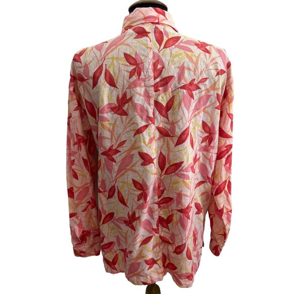 Bay Studio Petite Womens Pink Floral Button-Up Long Sleeve Blouse PL - Picture 3 of 7